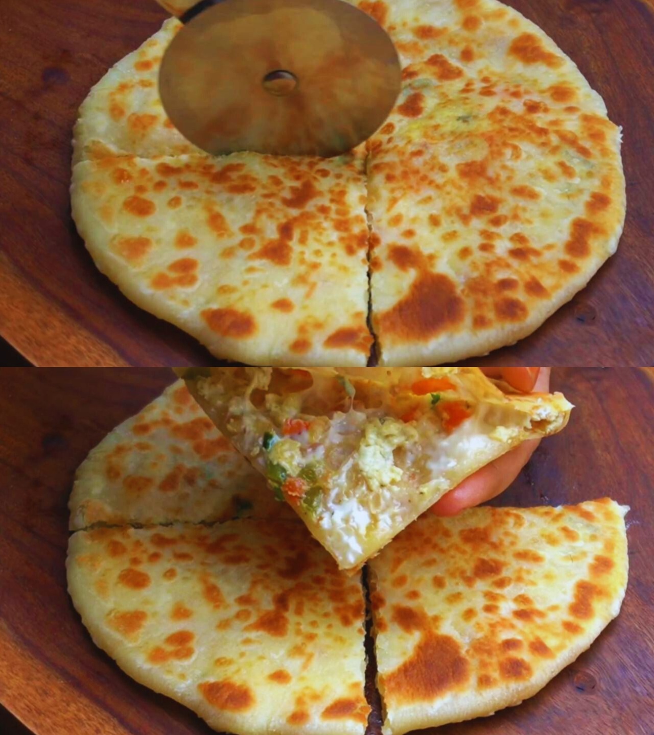 Cutting Egg Cheese Paratha 