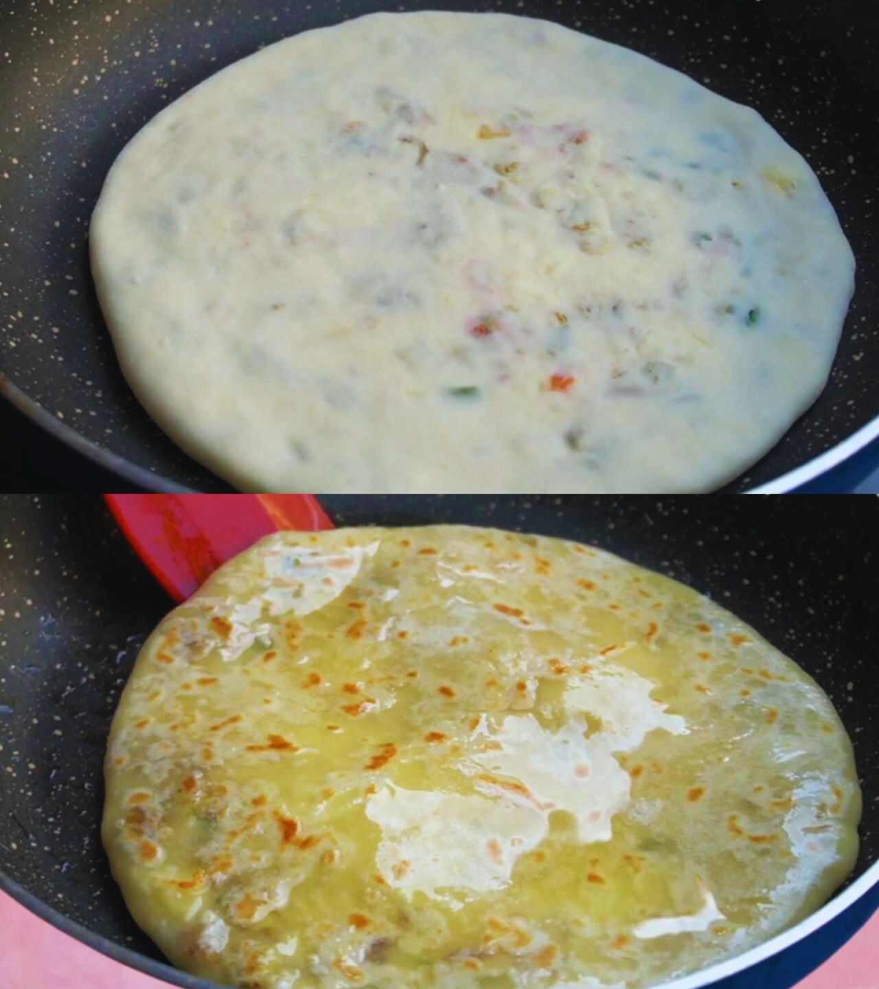 Frying Egg Cheese Paratha 