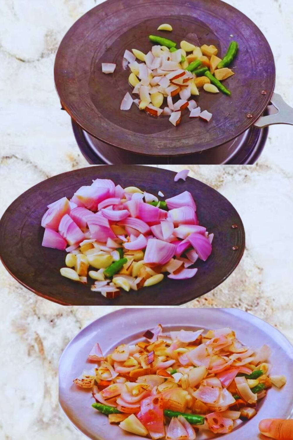 Frying the ingredients for masala paste 