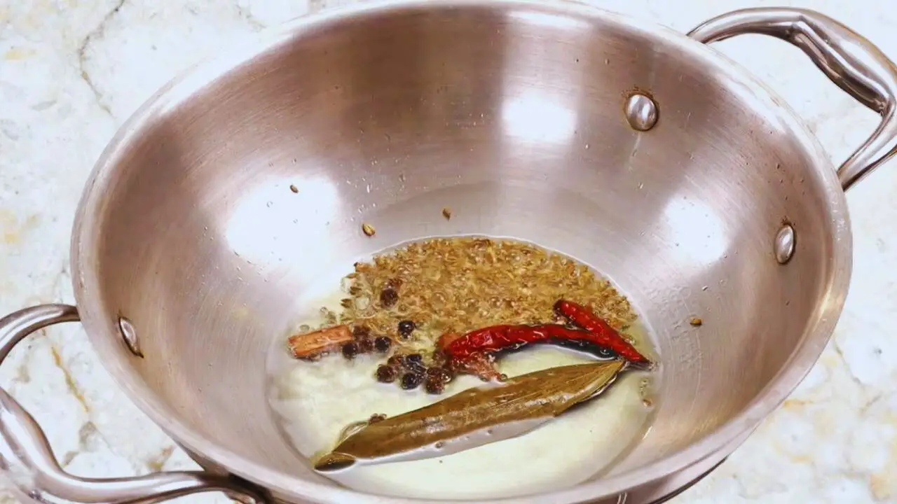 Palak egg curry recipe step 6 Frying whole spices for egg palak curry