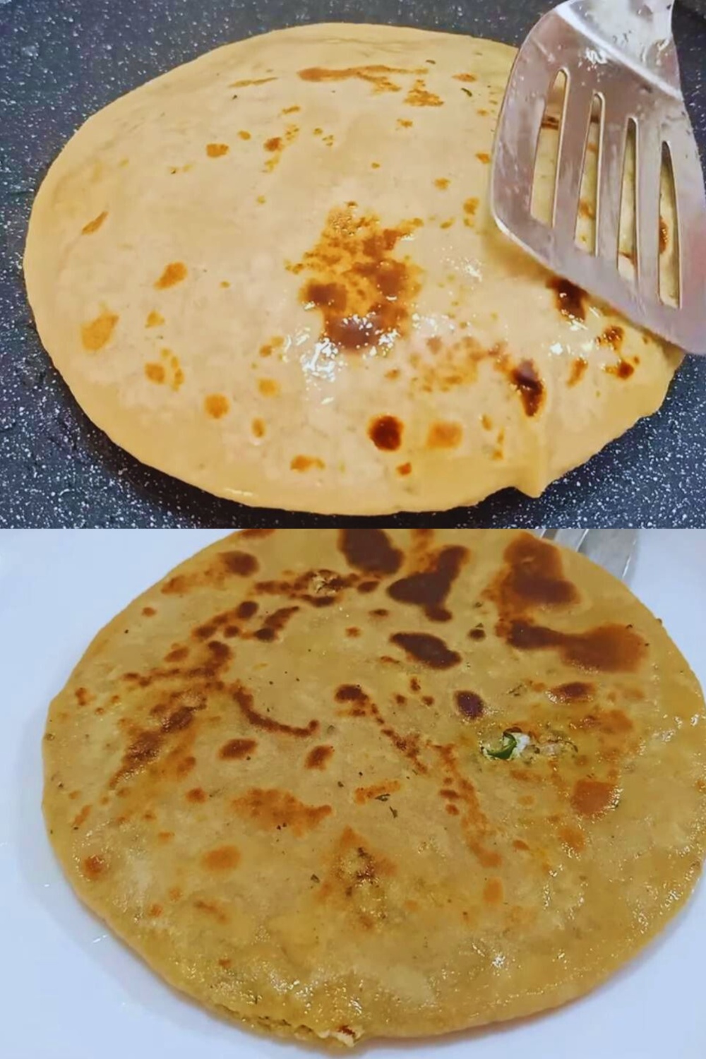 Paneer paratha recipe step 10 Removing perfectly cooked paneer paratha
