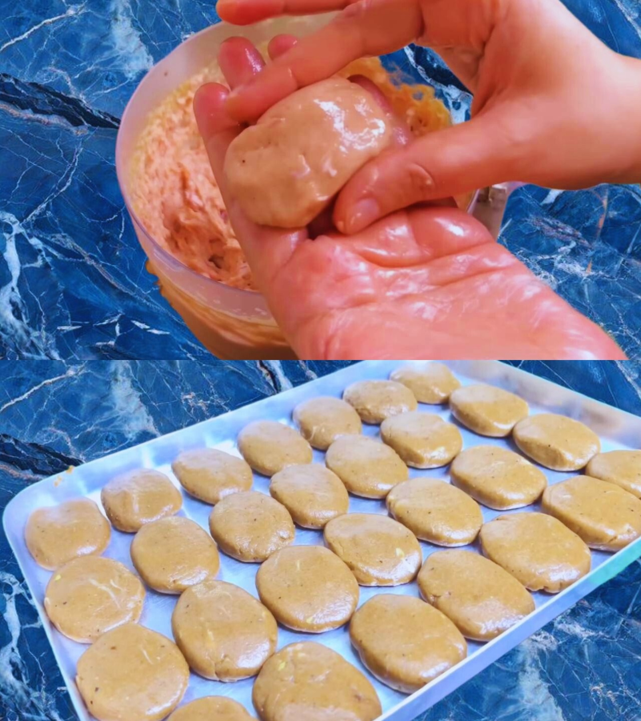 Shaping chicken nuggets 
