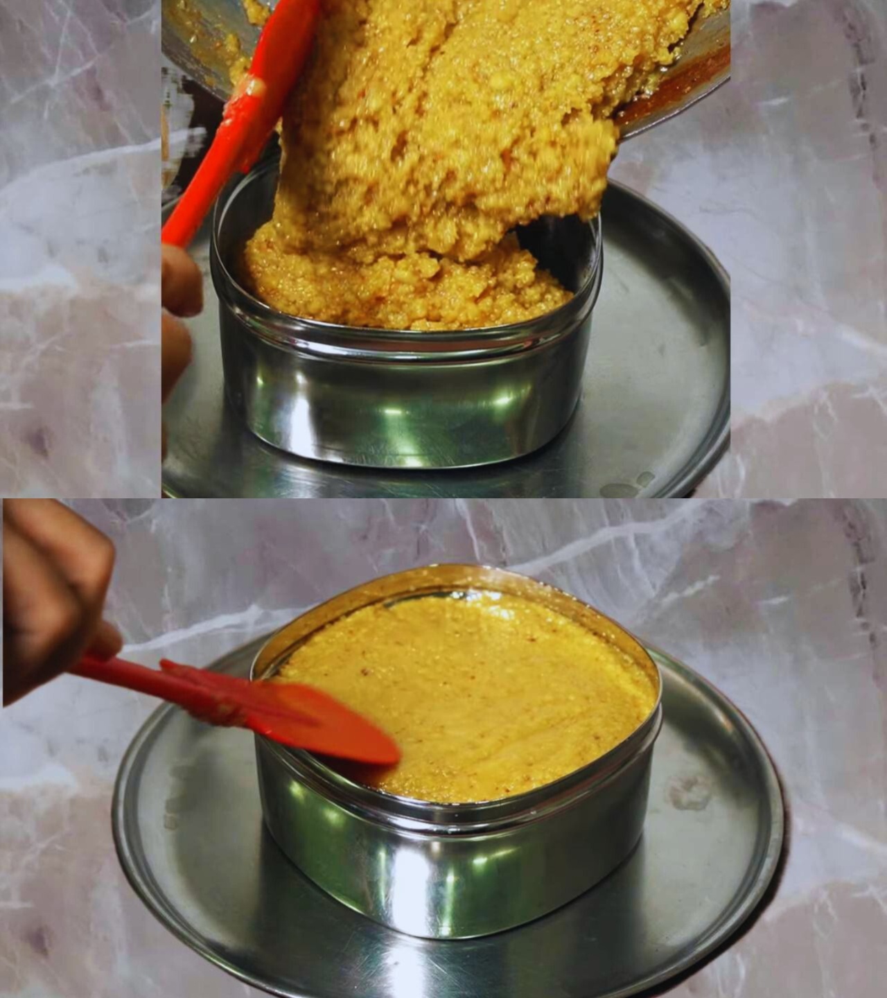 Transferring khoya to tiffin box
