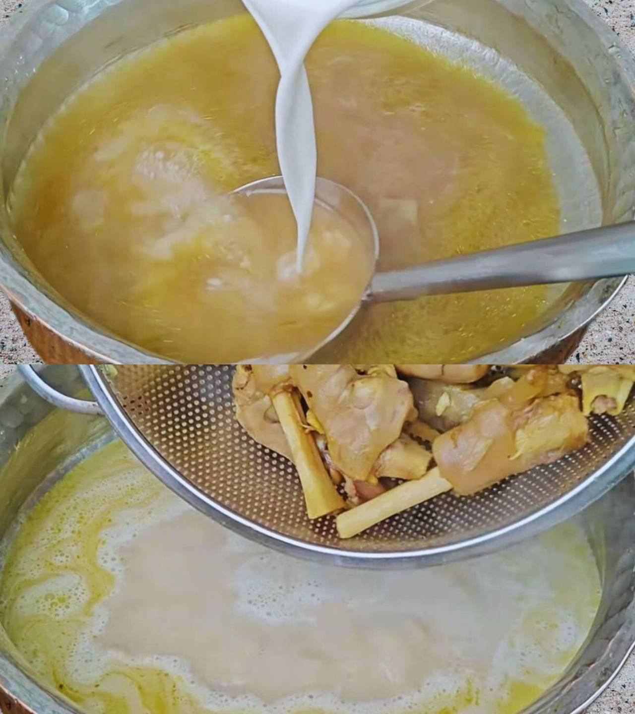 Adding almond paste and mutton paya 