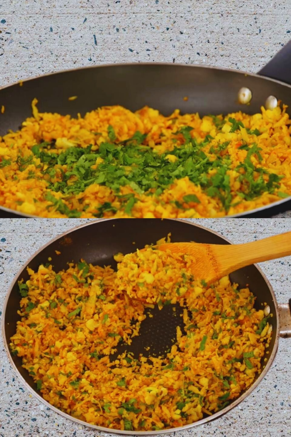 Adding chopped coriander leaves 