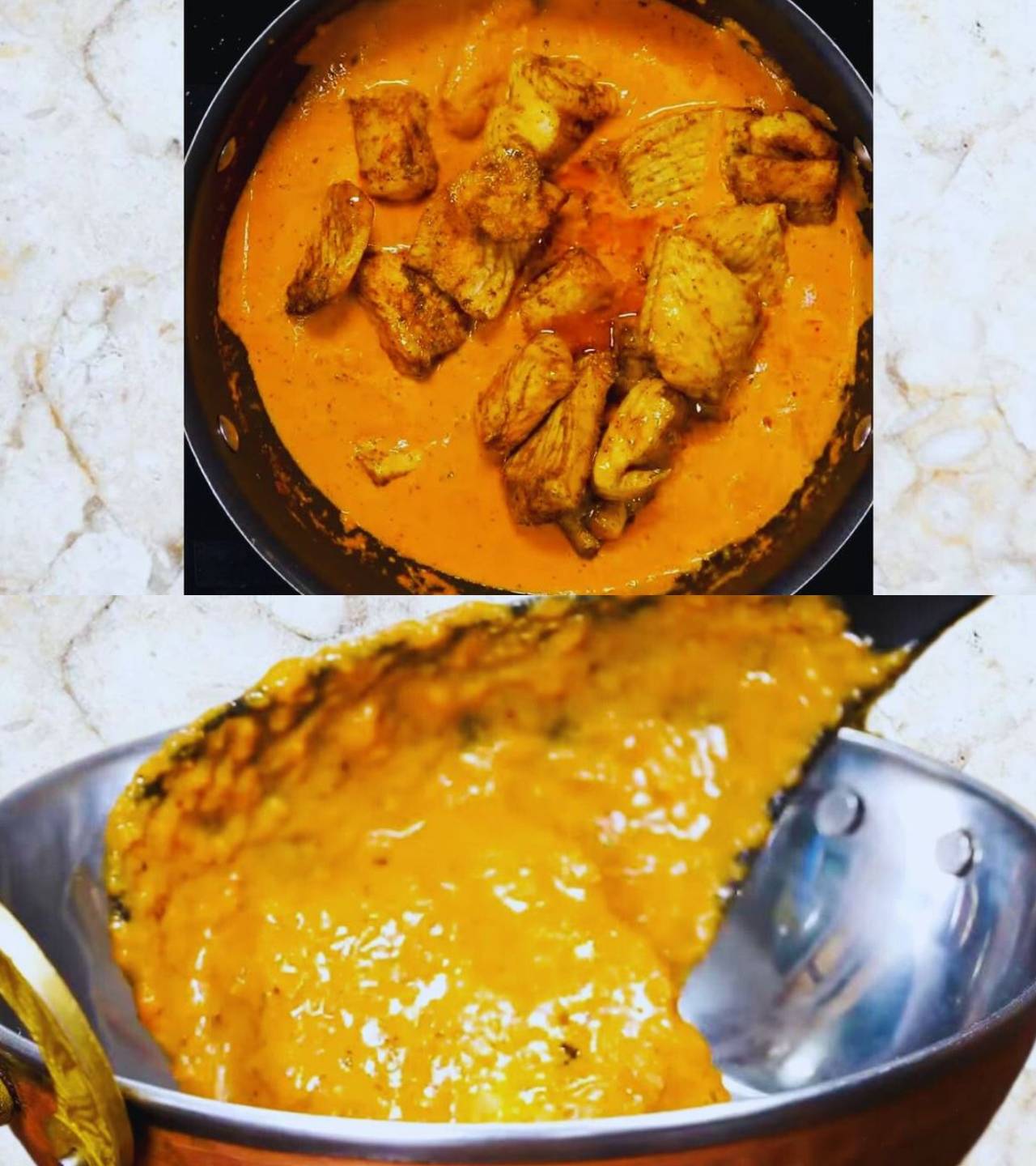 Adding fish pieces and transferring Fish Tikka Masala 