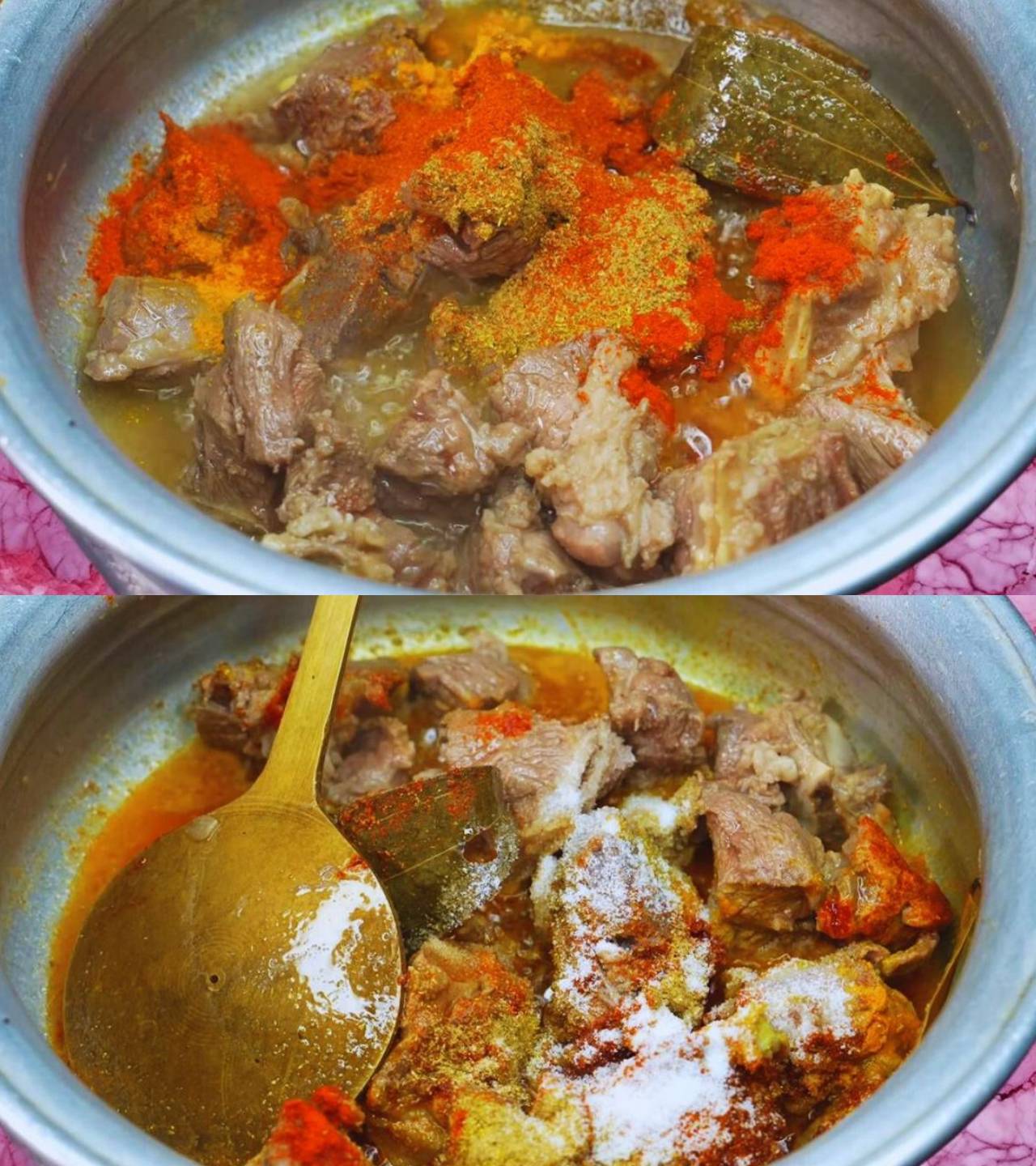 Mutton korma recipe step 6 Adding powdered spices and salt