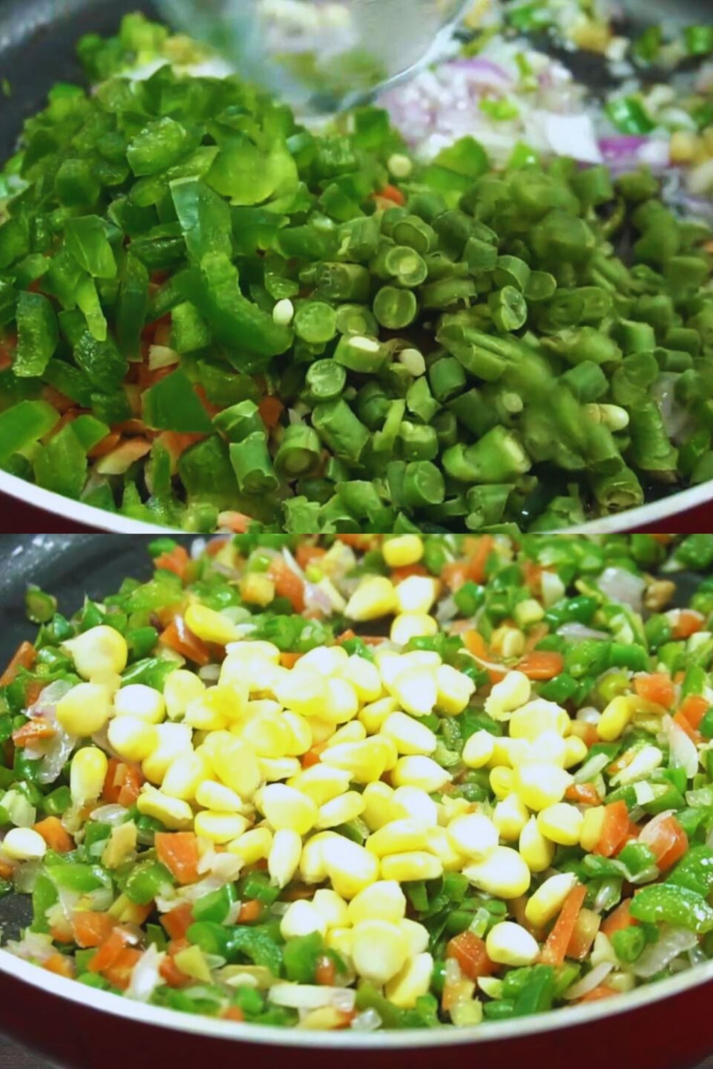 Adding vegetables and sweet corn