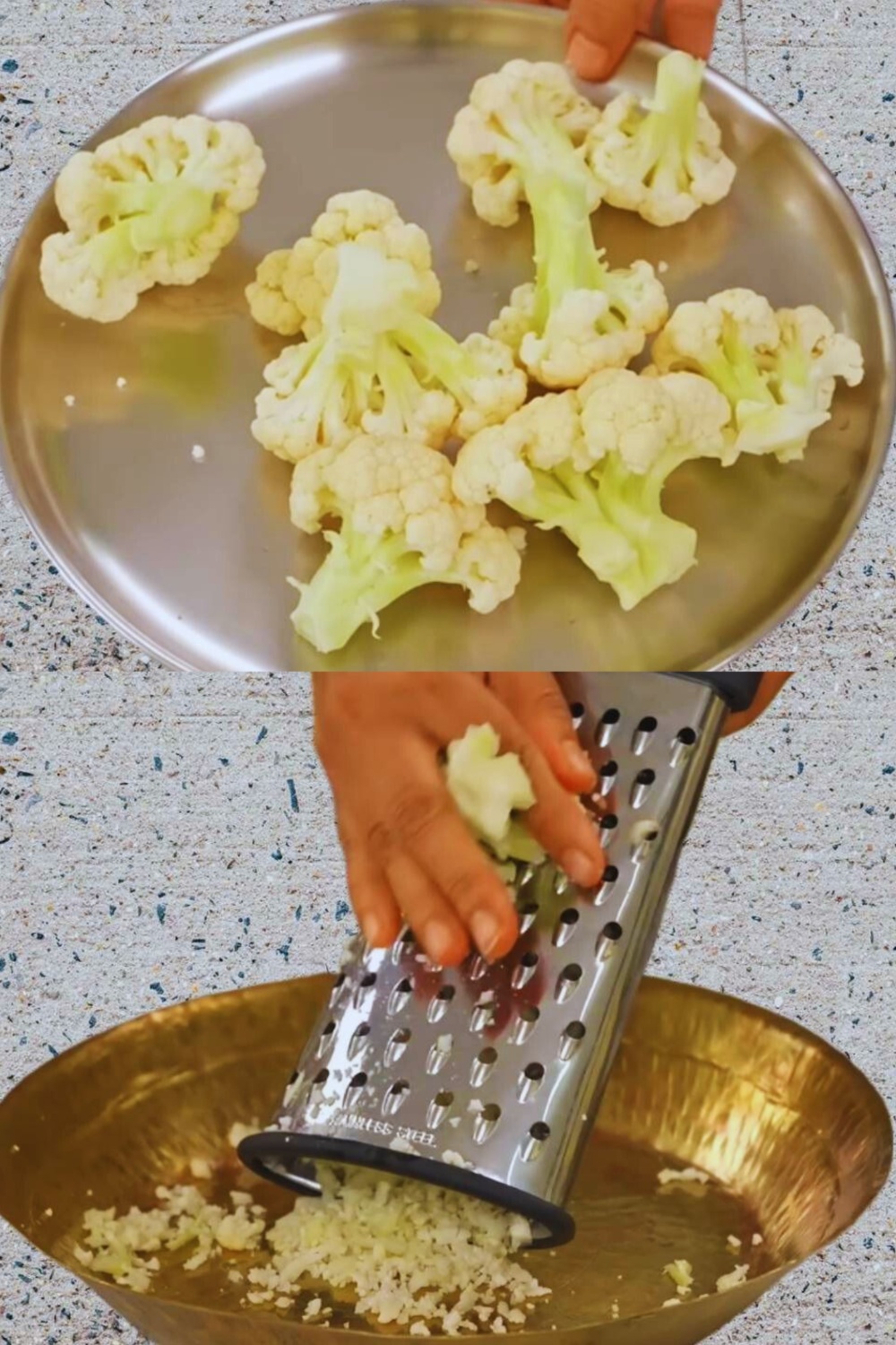 Cutting and grating cauliflower florets 