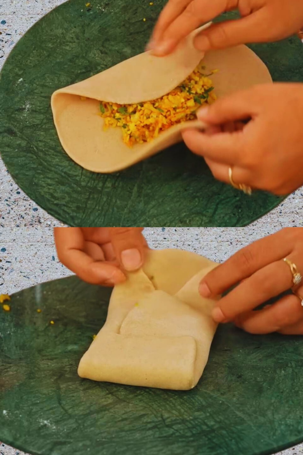 Folding the paratha 