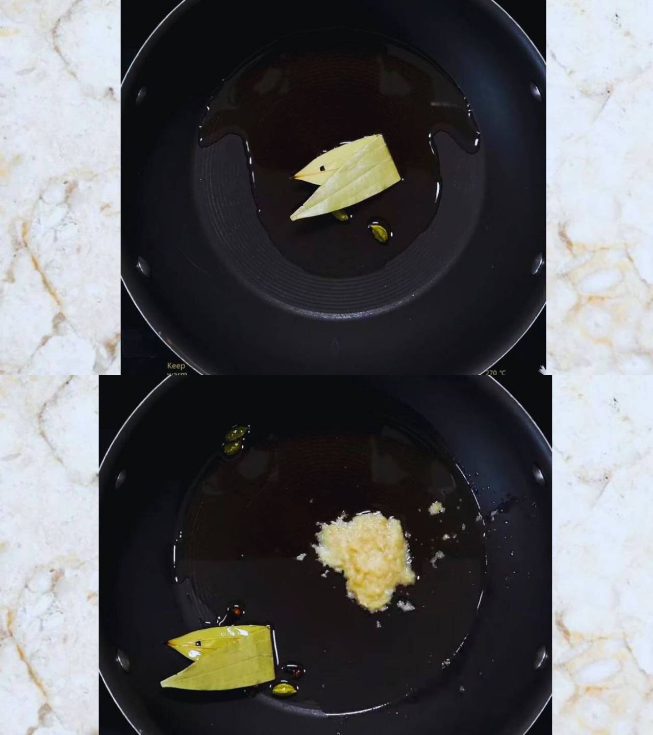 Frying ginger-garlic paste and whole spices