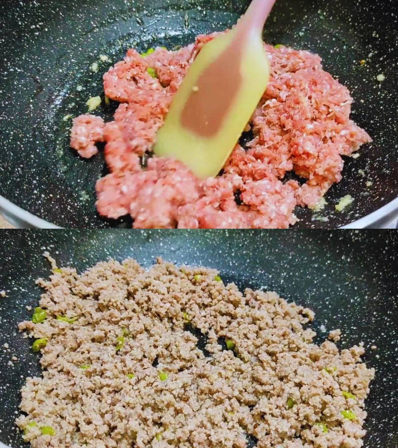 Frying minced mutton 