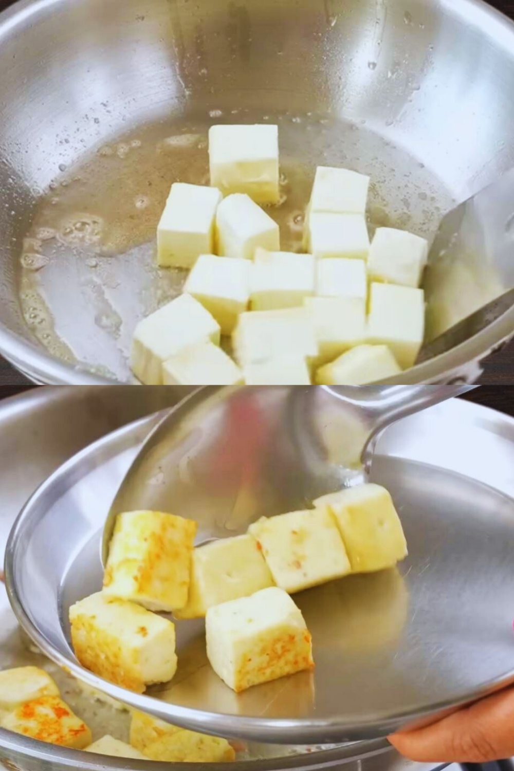 Frying paneer cubes 
