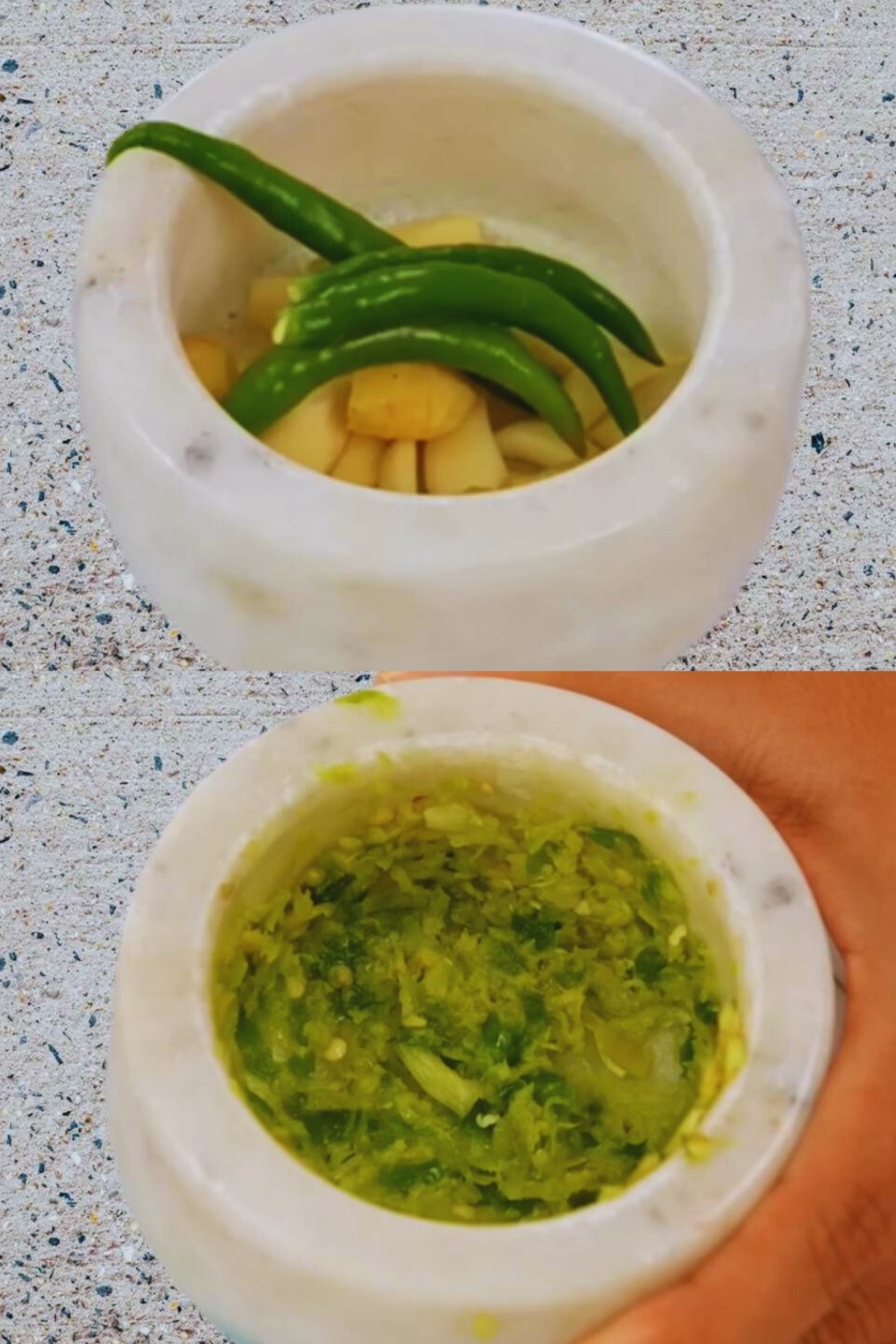 Making ginger and chili paste 