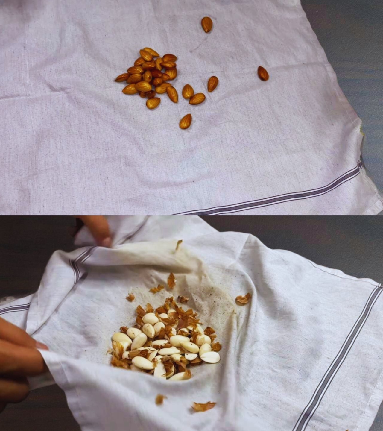 Peeling almonds 