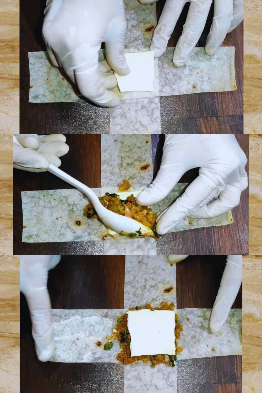 Putting cheese and mutton stuffing 