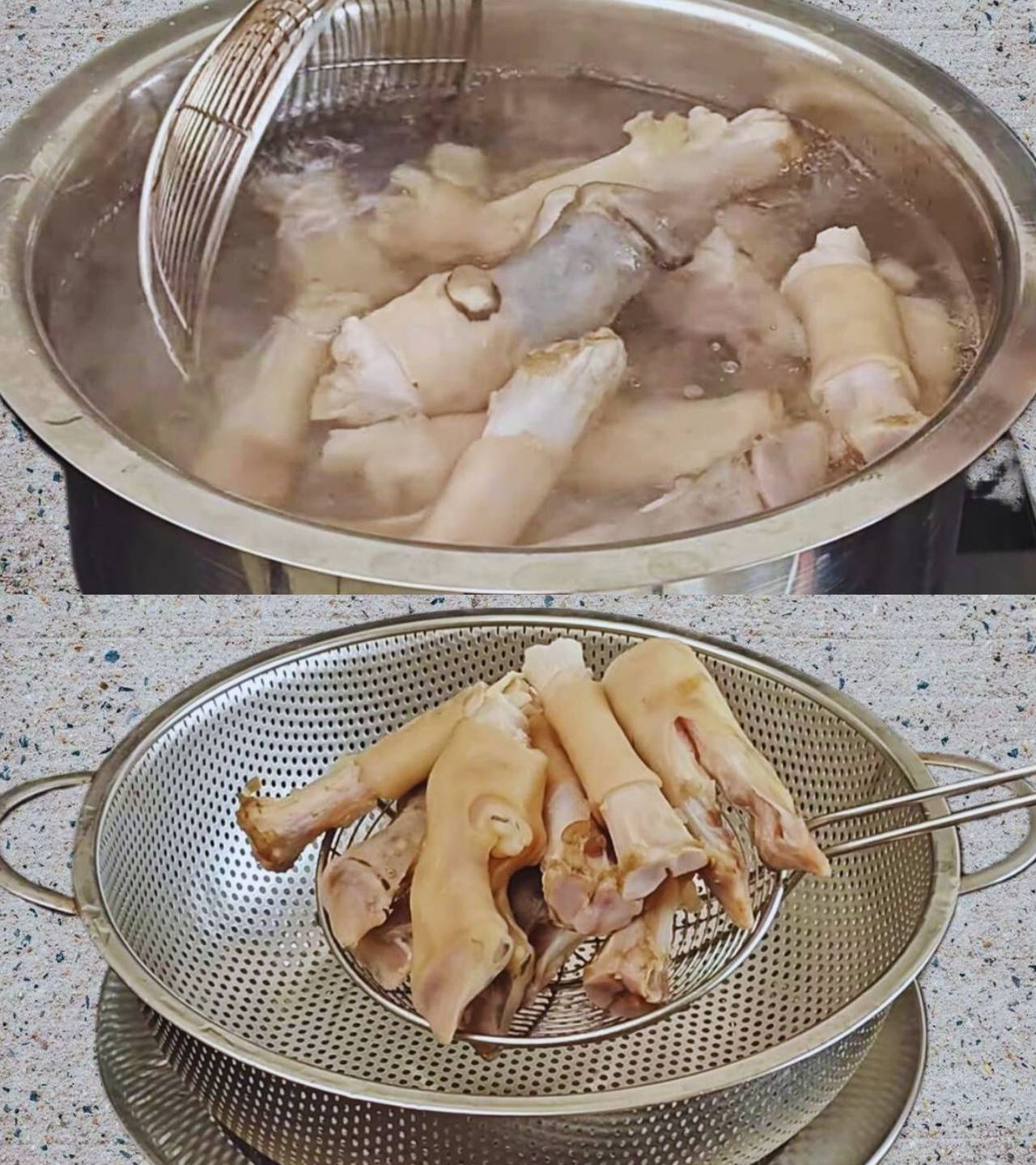 Removing boiled mutton paya 