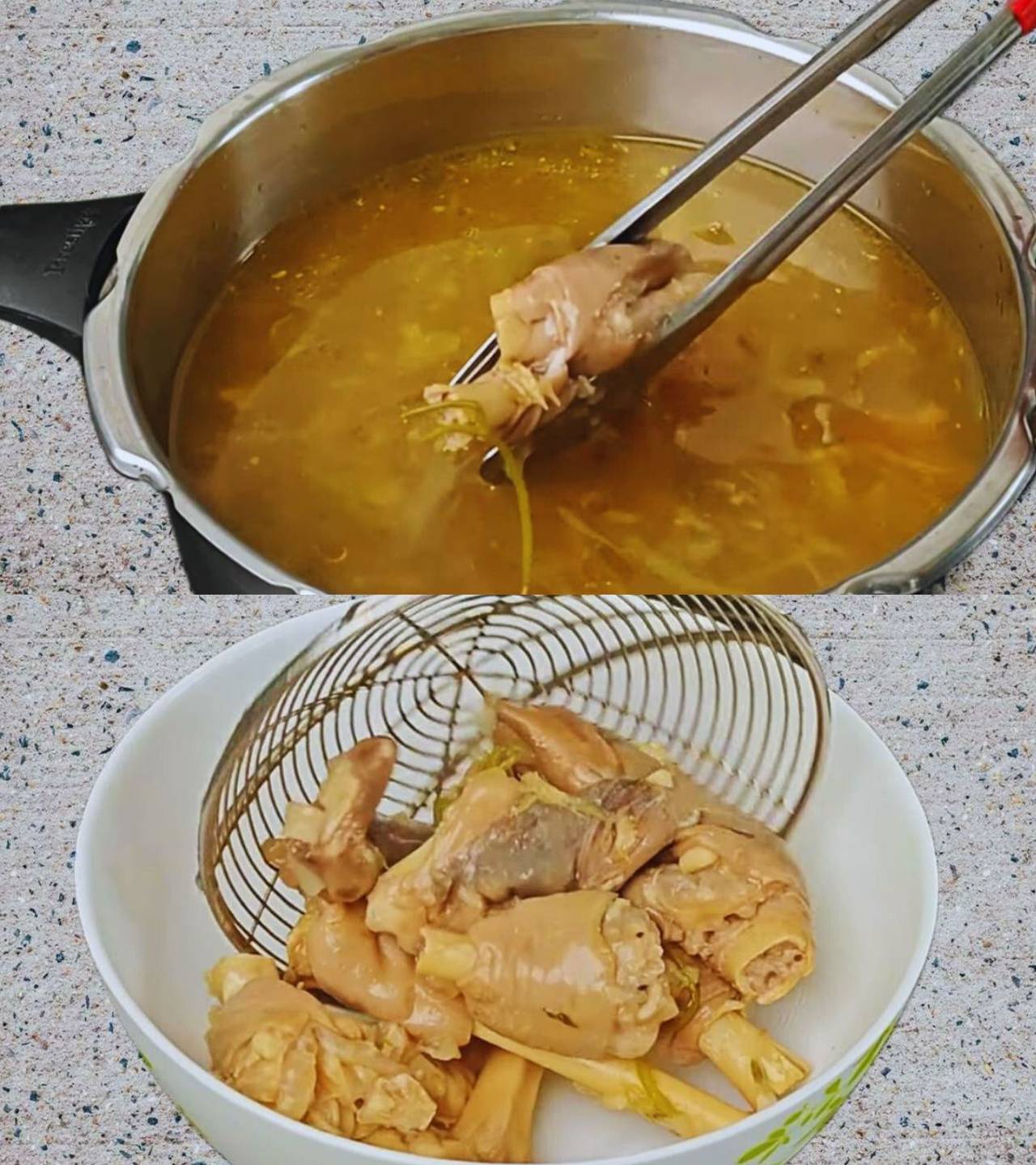 Removing cooked mutton paya 