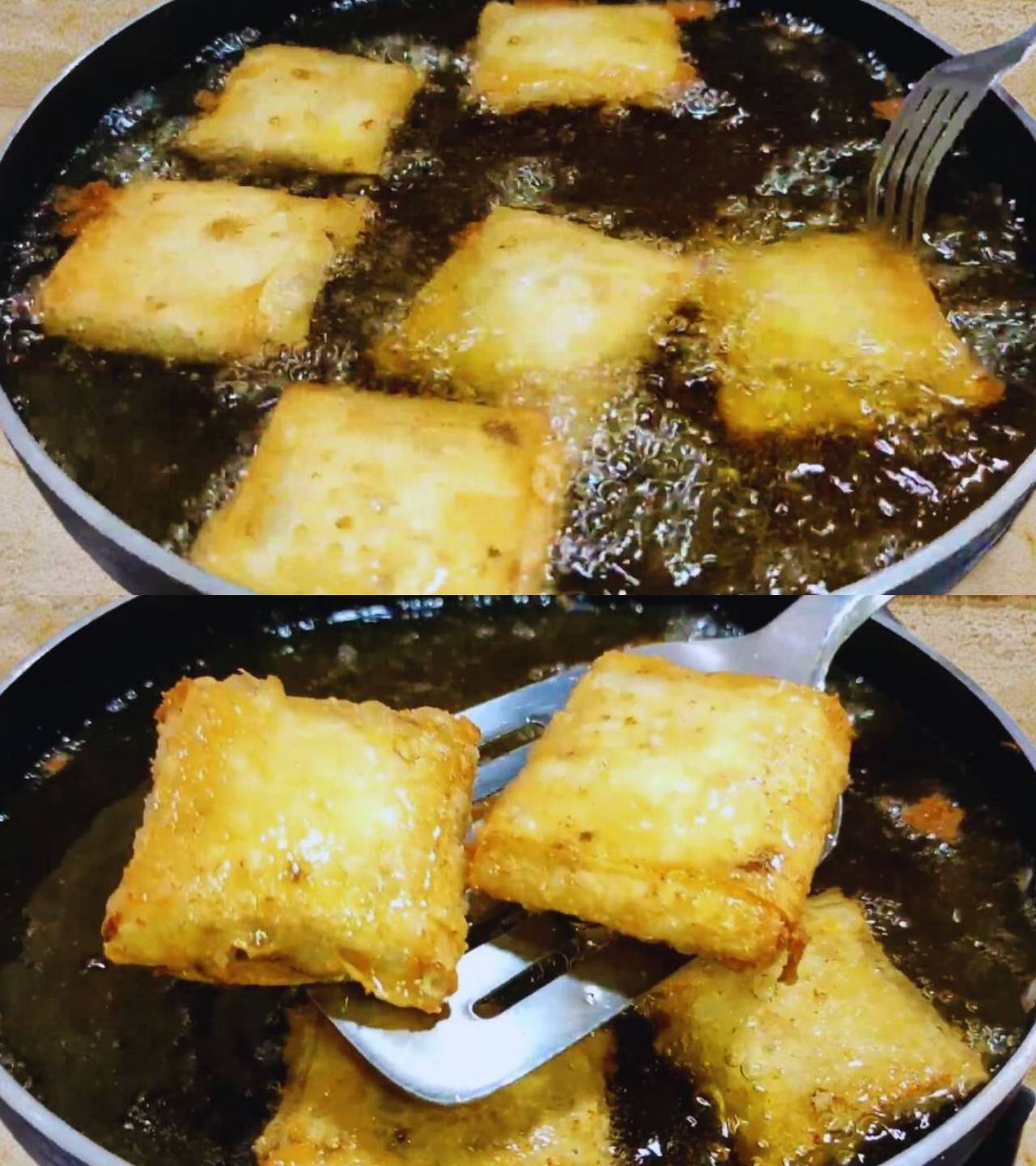 Removing fried Mutton Pockets 