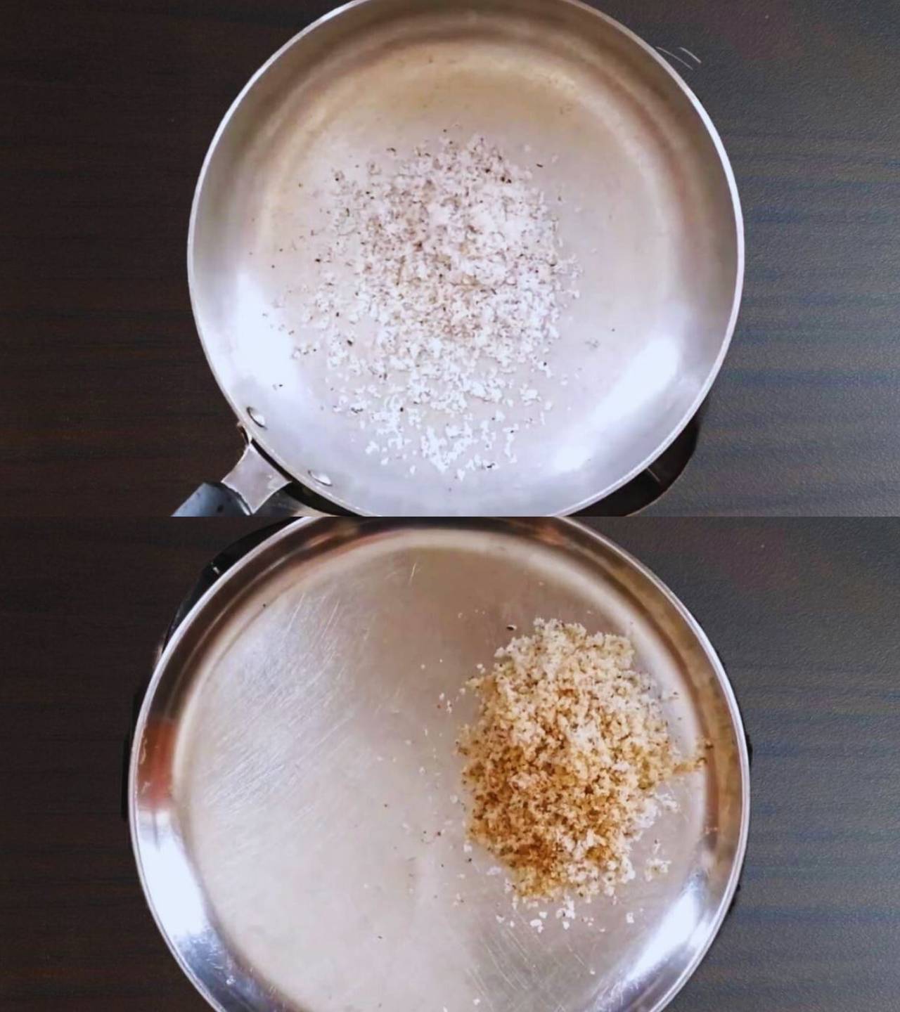 Masala bhat recipe step 1 Roasting grated coconut