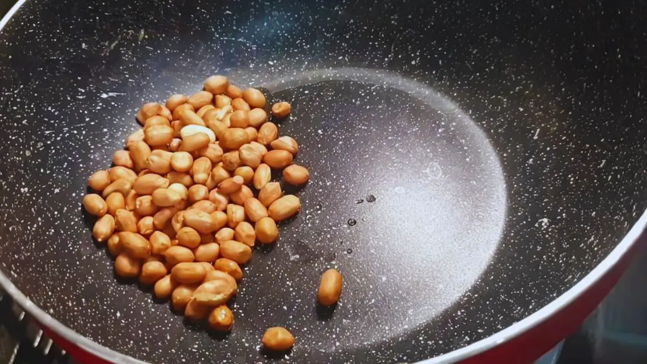 Poha recipe step 2 Roasting peanuts