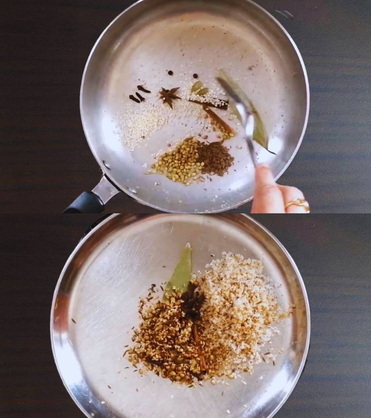 Masala bhat recipe step 2 Roasting spices