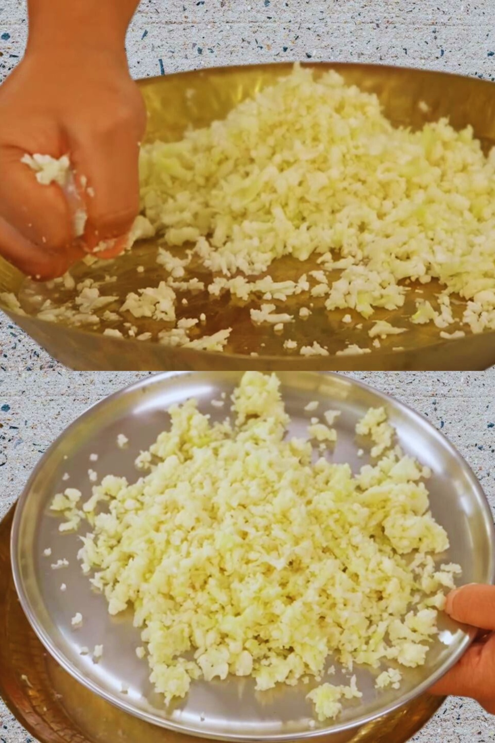 Squeezing water from grated cauliflower 