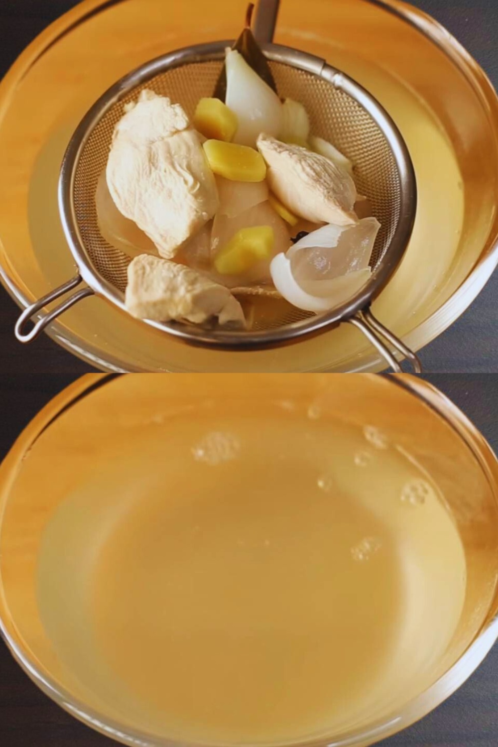 Straining chicken stock