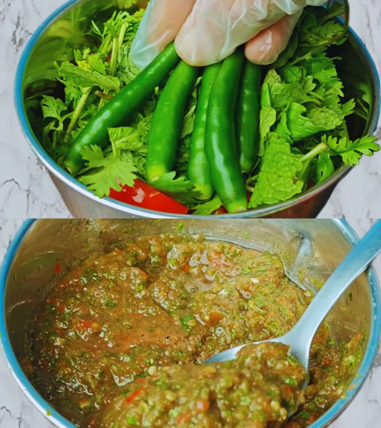 Egg tikka masala recipe step 5 Tomatoes, chilies and green leaves paste