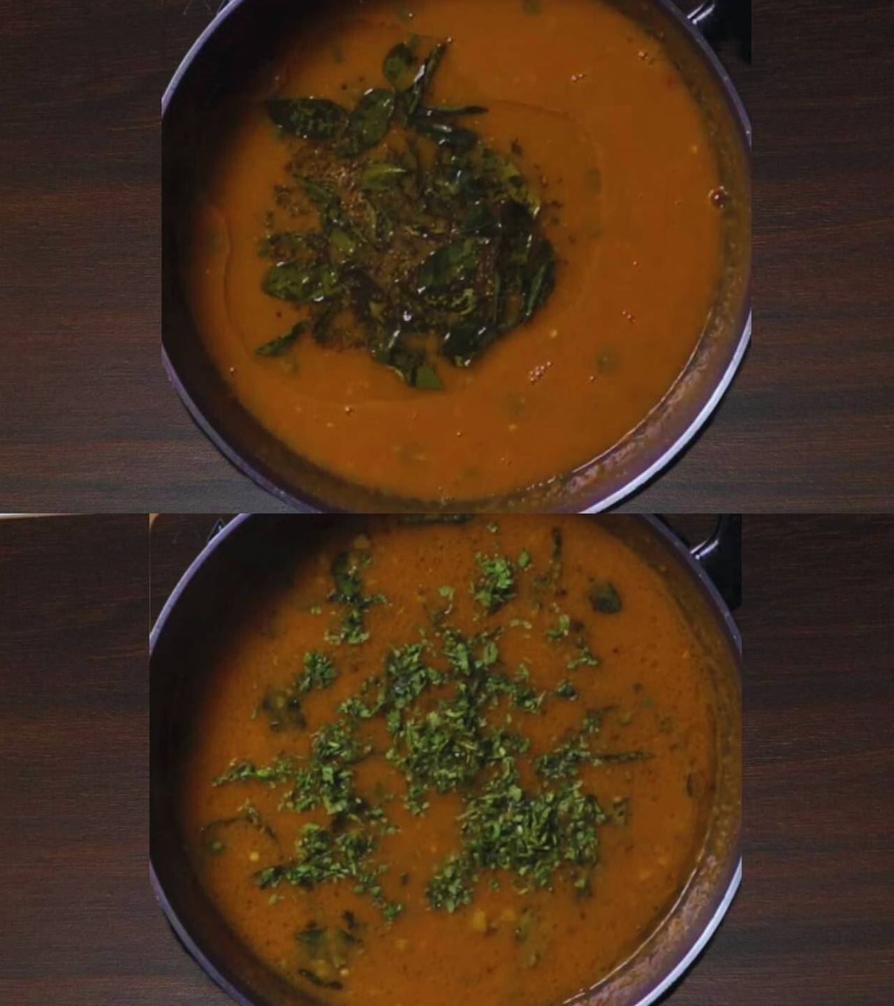 Adding tempering and coriander leaves 