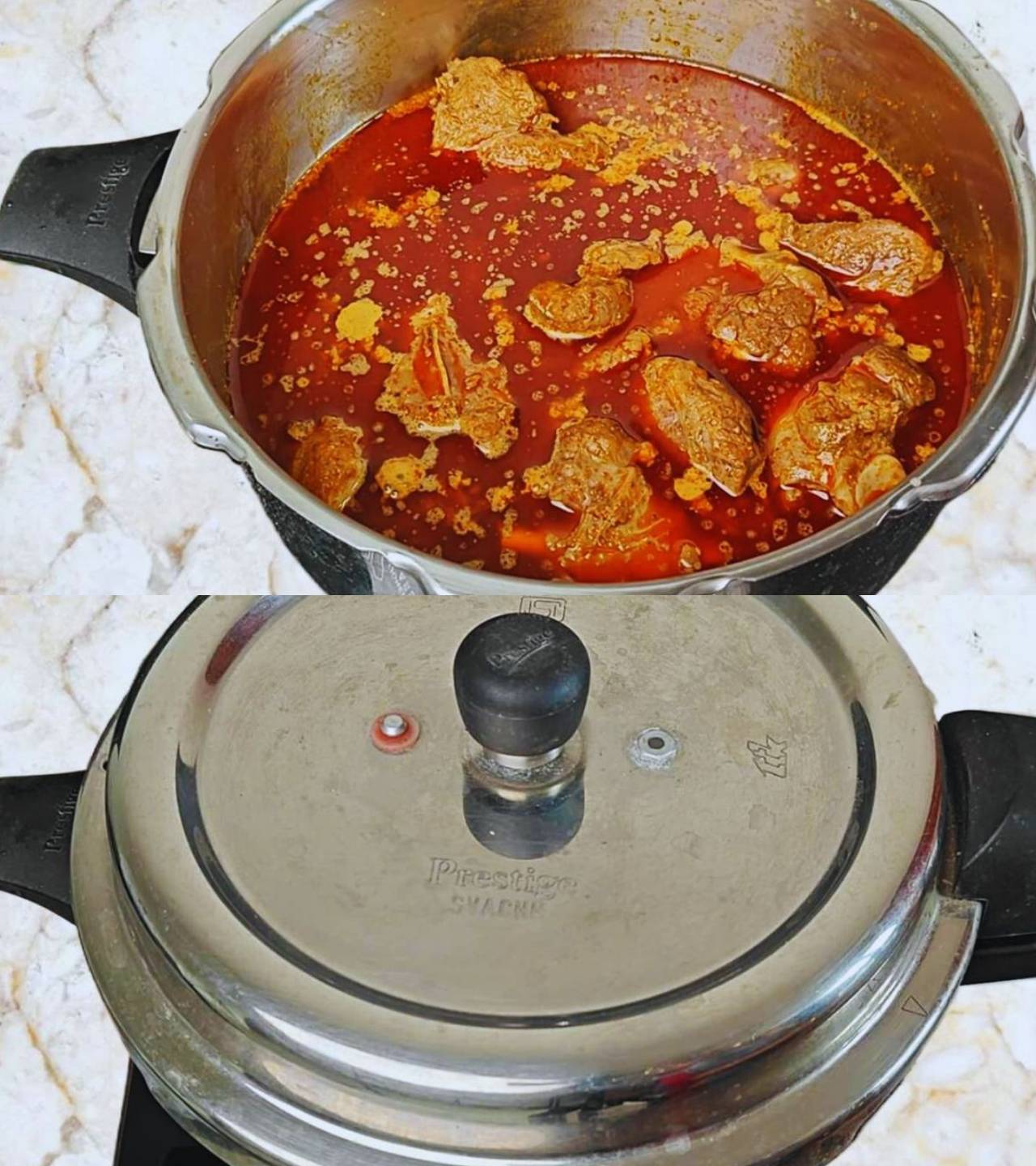Adding water and cooking mutton nihari 