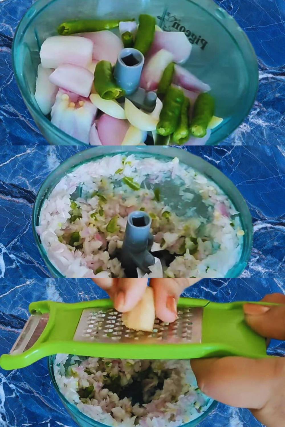 Dimer devil recipe step 2 Chopping onions, chilies, garlic and grating ginger