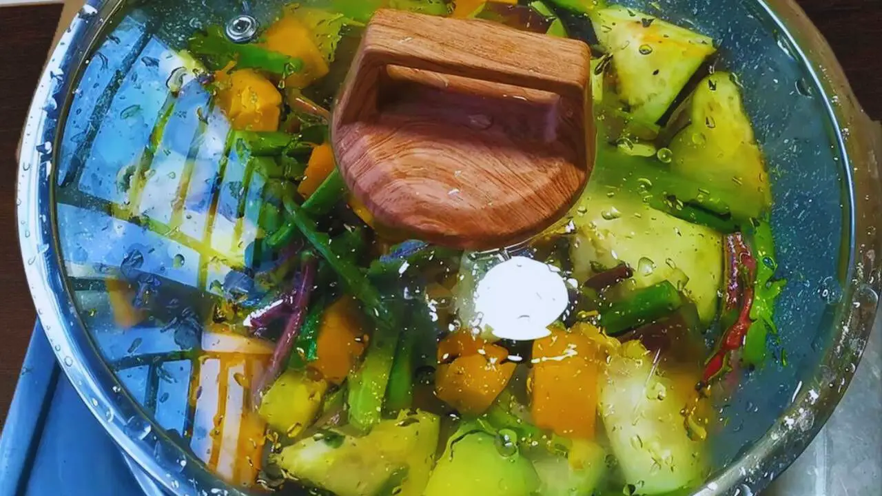 Cooking the veggies and pui shak stems 