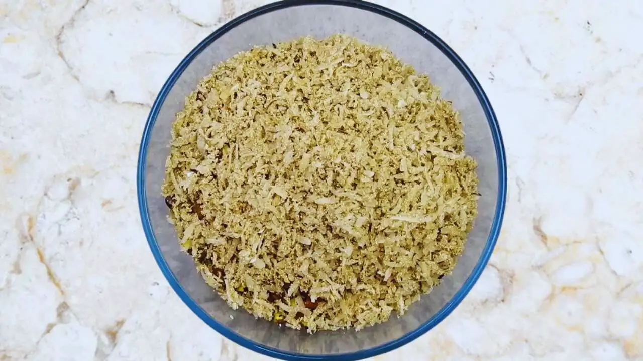 Dry fruit laddu recipe step 6 Fried kopra and poppy seeds transferred to the bowl