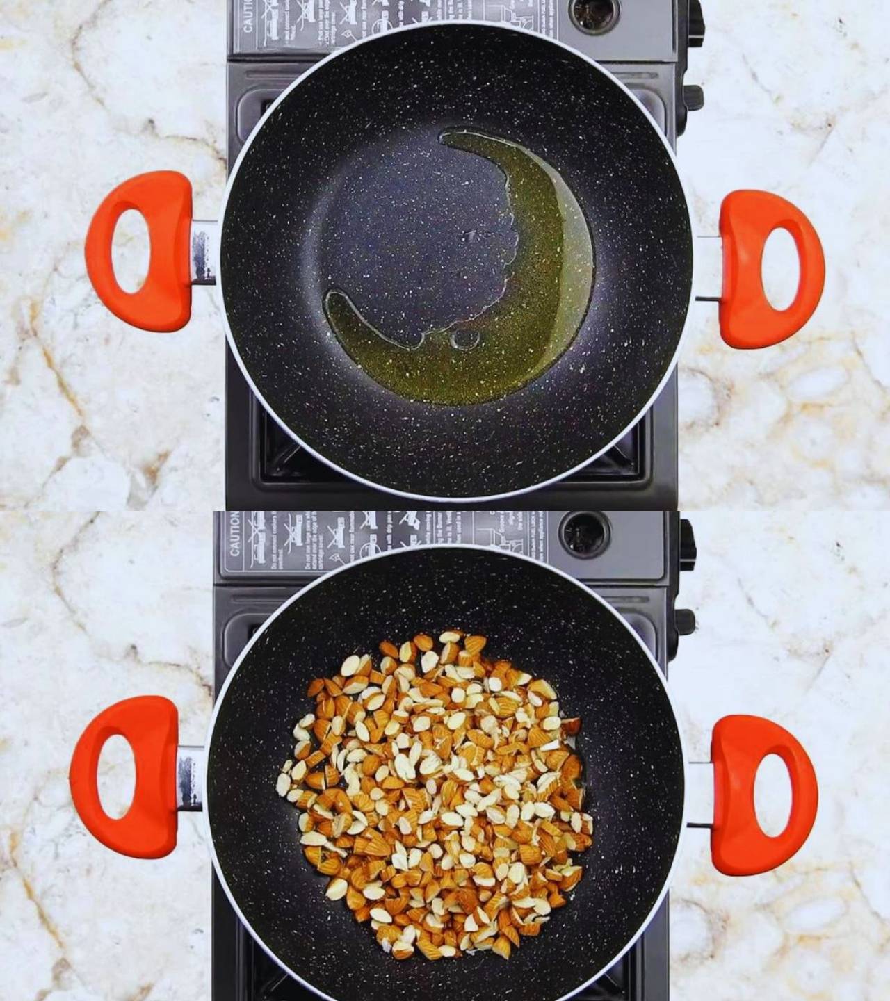 Dry fruit laddu recipe step 1 Frying almonds