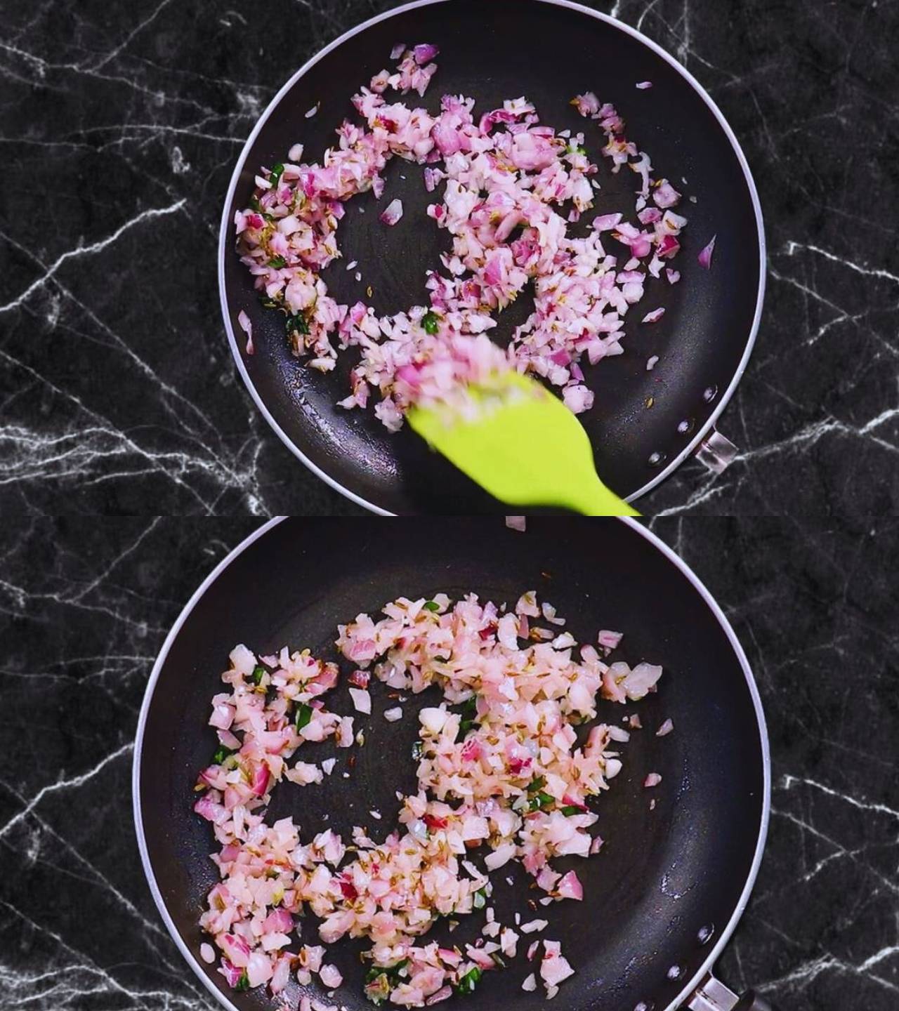 Chana dal samosa recipe step 3 Frying onions to make Chana Dal Samosa stuffing