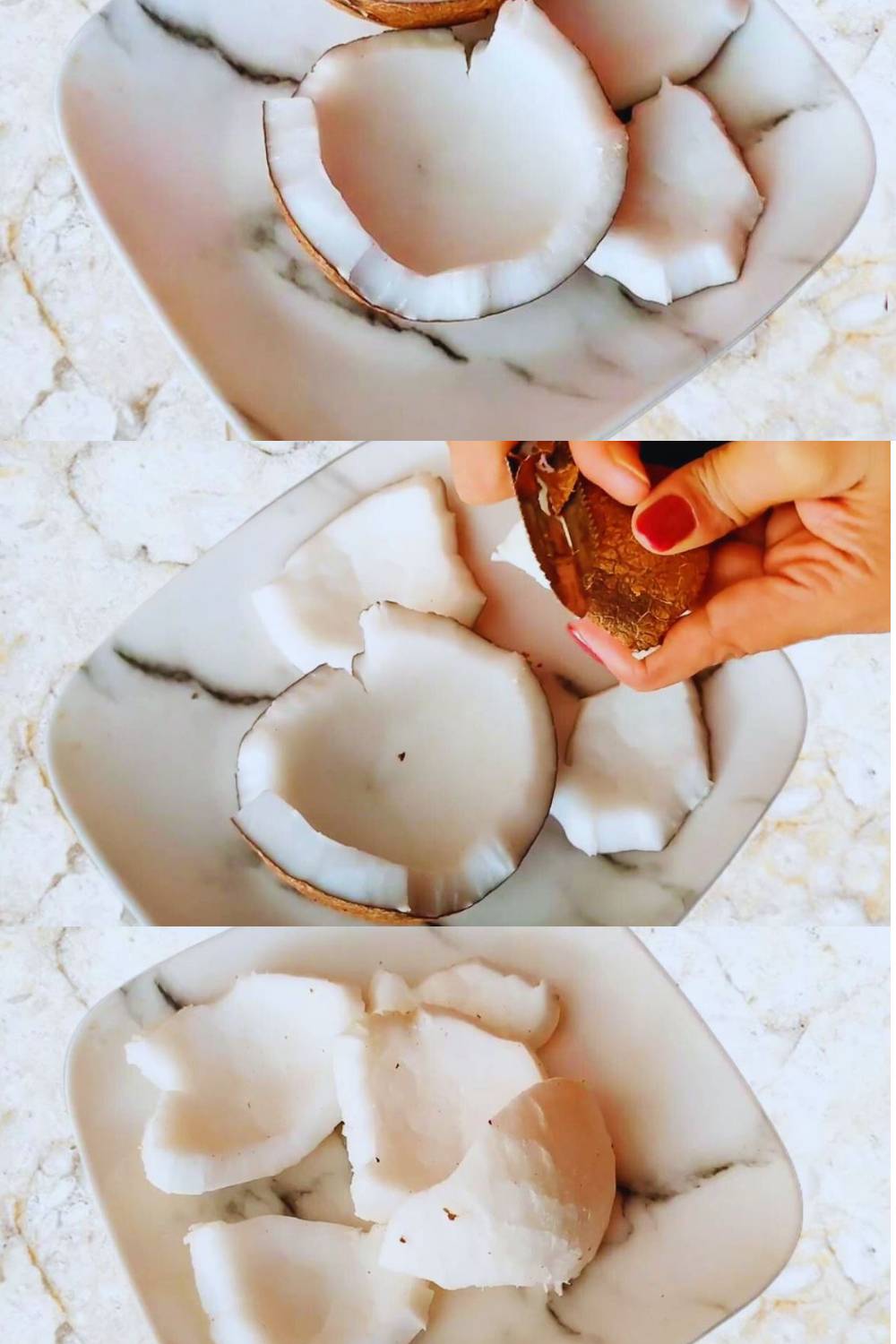 Preparing coconut pieces 