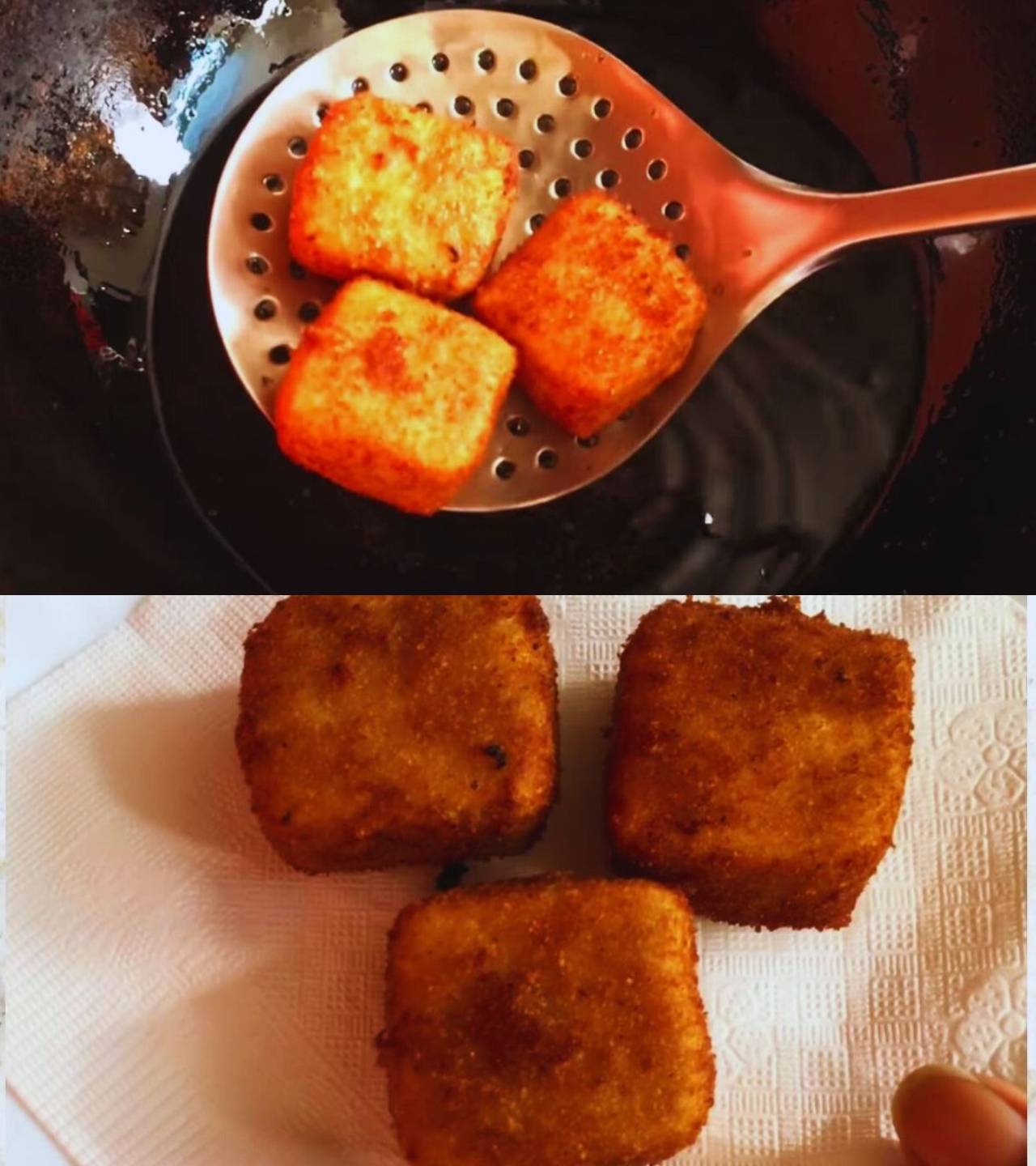 Removing fried Paneer Pockets 