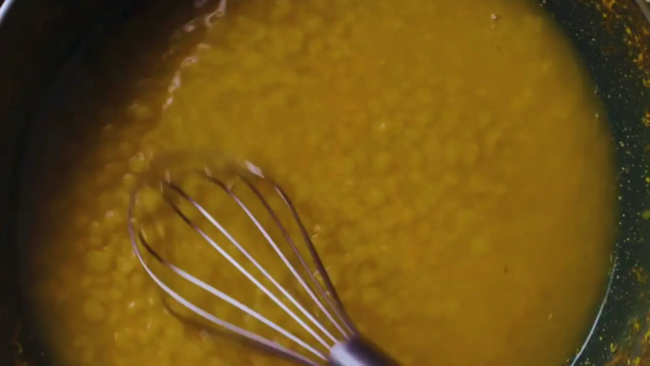 Whisking the boiled dal 