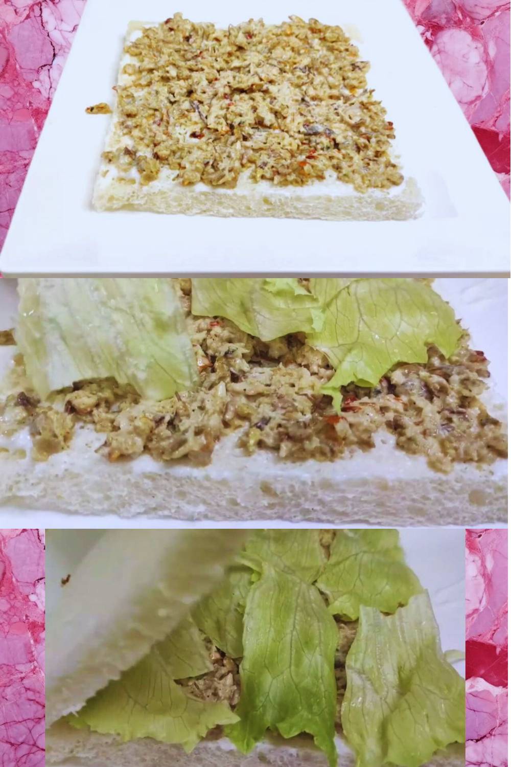 Adding lettuce and completing the fish sandwich