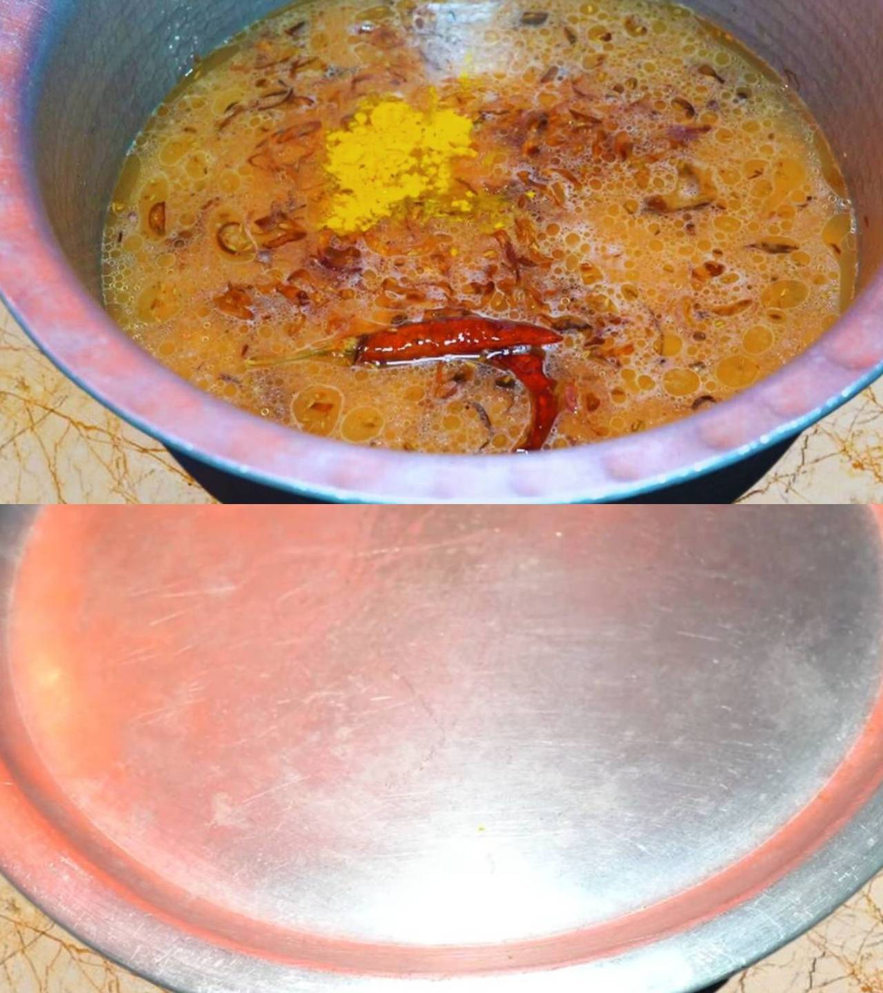 Adding turmeric and boiling water 