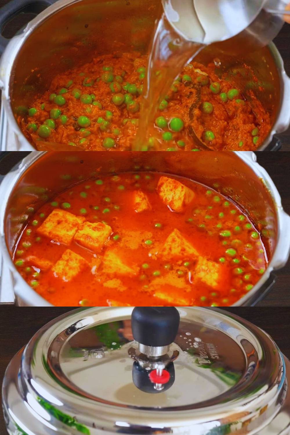 Adding water and fried paneer cubes 