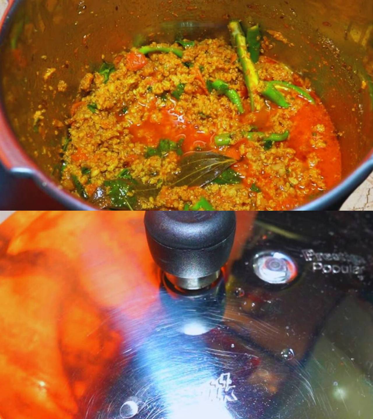 Adding water and pressure cooking mutton keema 