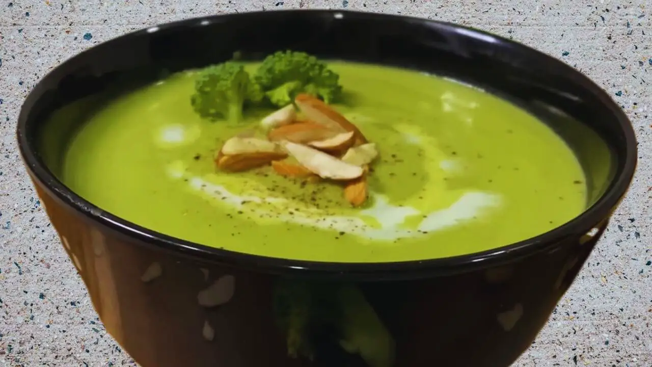 Broccoli and Almond Soup is served 