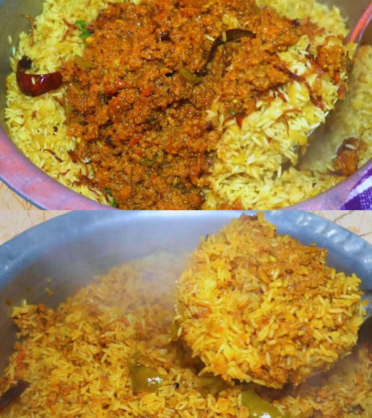 Checking doneness of Keema Khichdi 