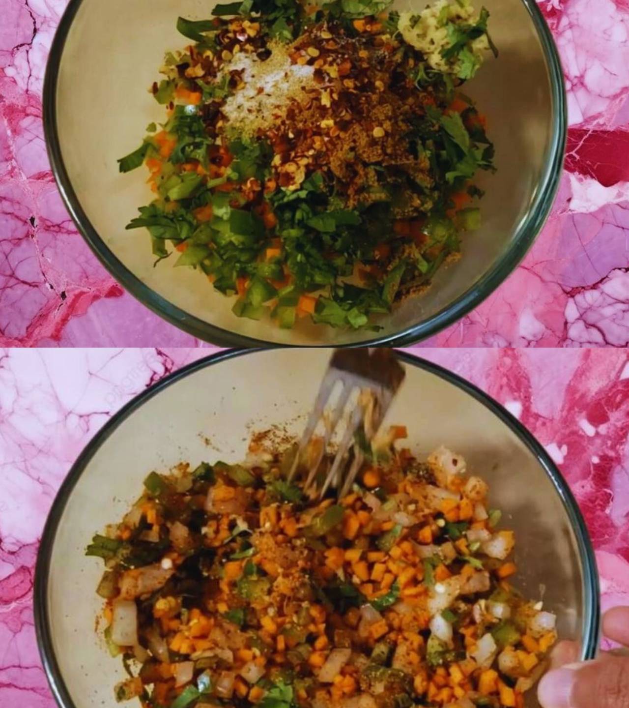 Combining veggies and spices 