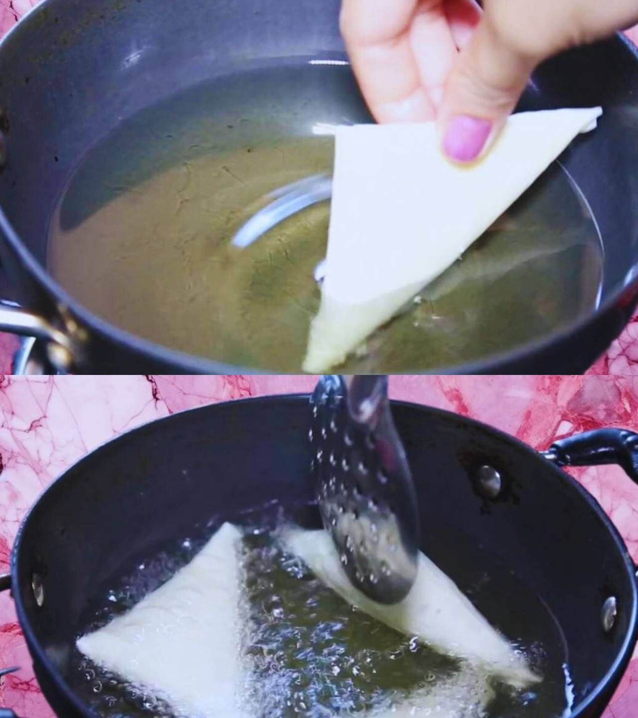 Frying cheese samosas 