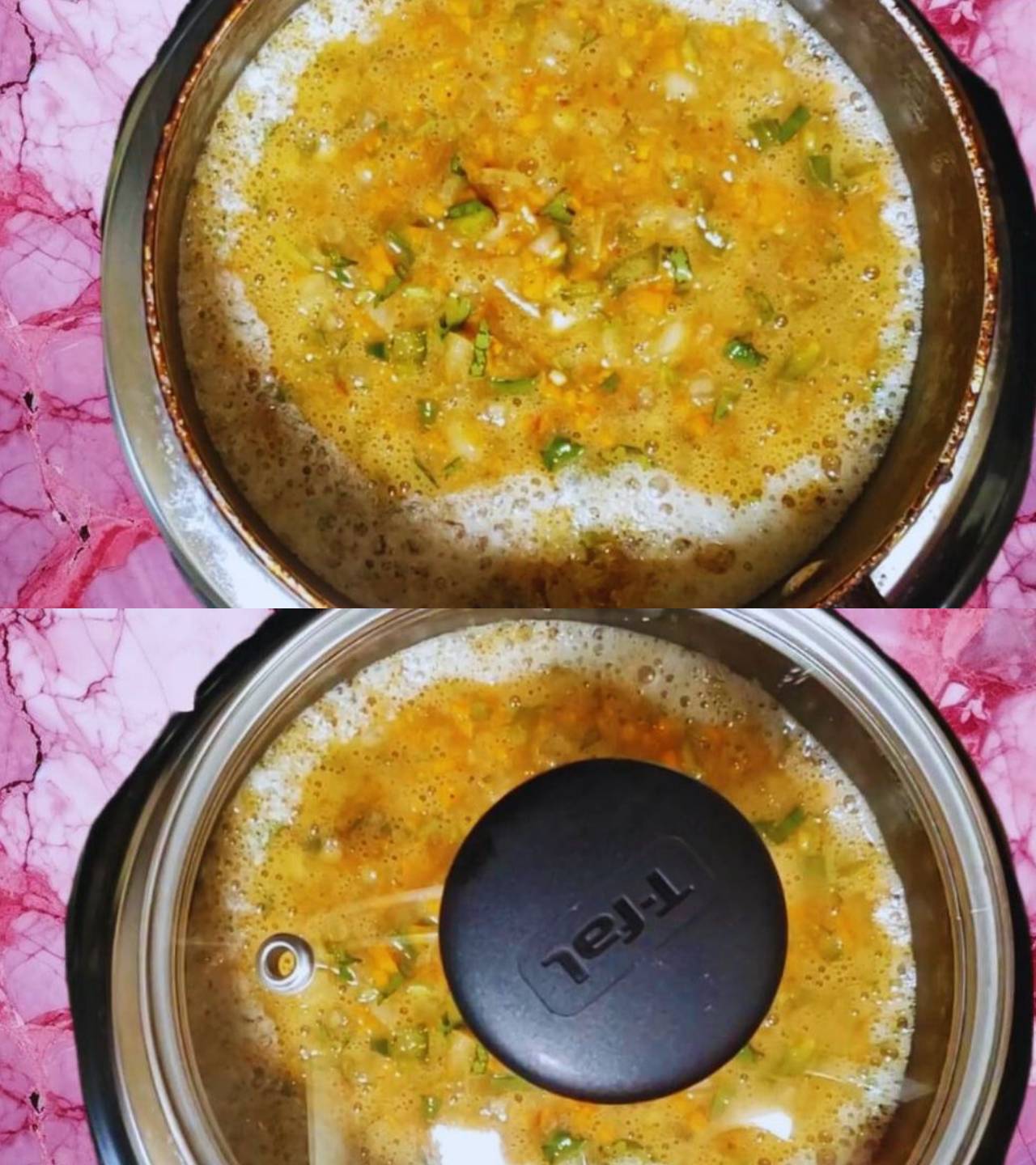 Frying egg and veggies mixture 