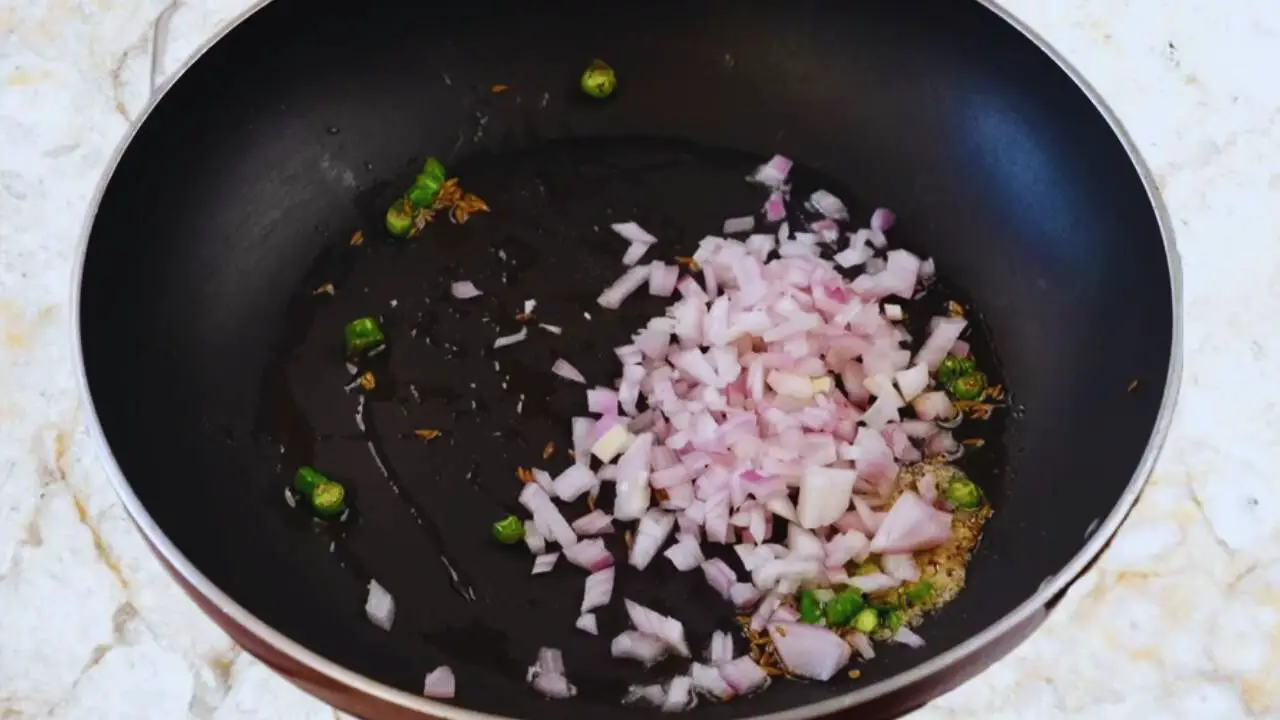 Mooli paratha recipe step 5 Frying onions