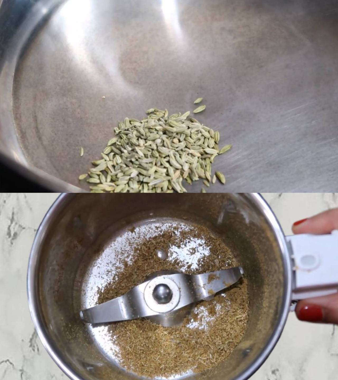 Chicken rogan josh recipe step 2 Grinding fennel seeds